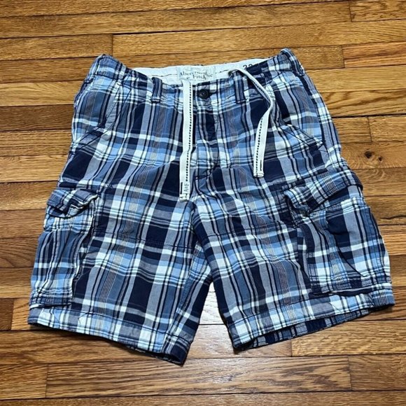 Abercrombie & Fitch Other - Abercrombie & Fitch Cargo Shorts Mens Size 32 Blue Plaid Heavyweight Cotton